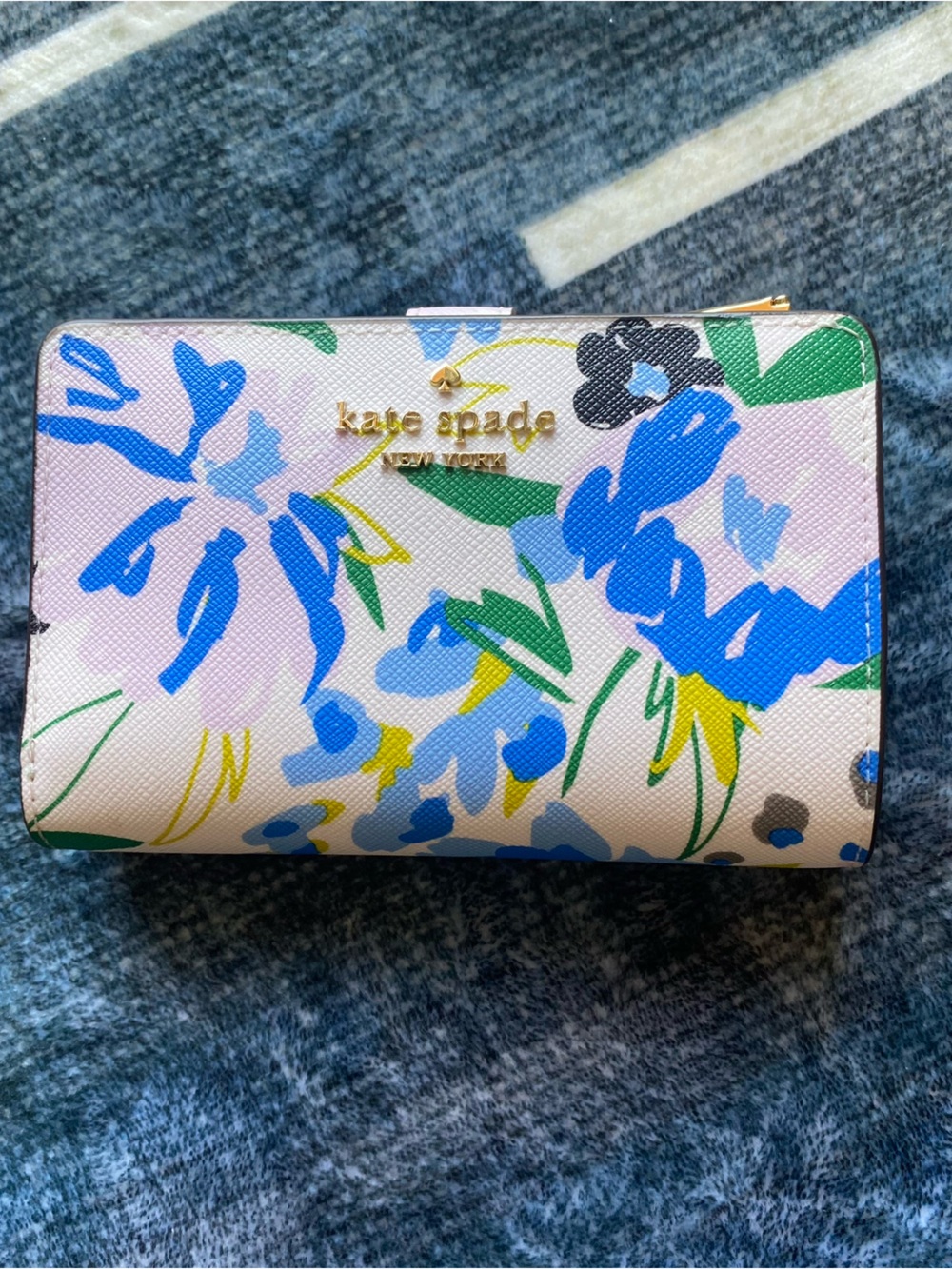 Kate Spade Multicolor Floral Zip Wallet — Blue, Green & Yellow Print